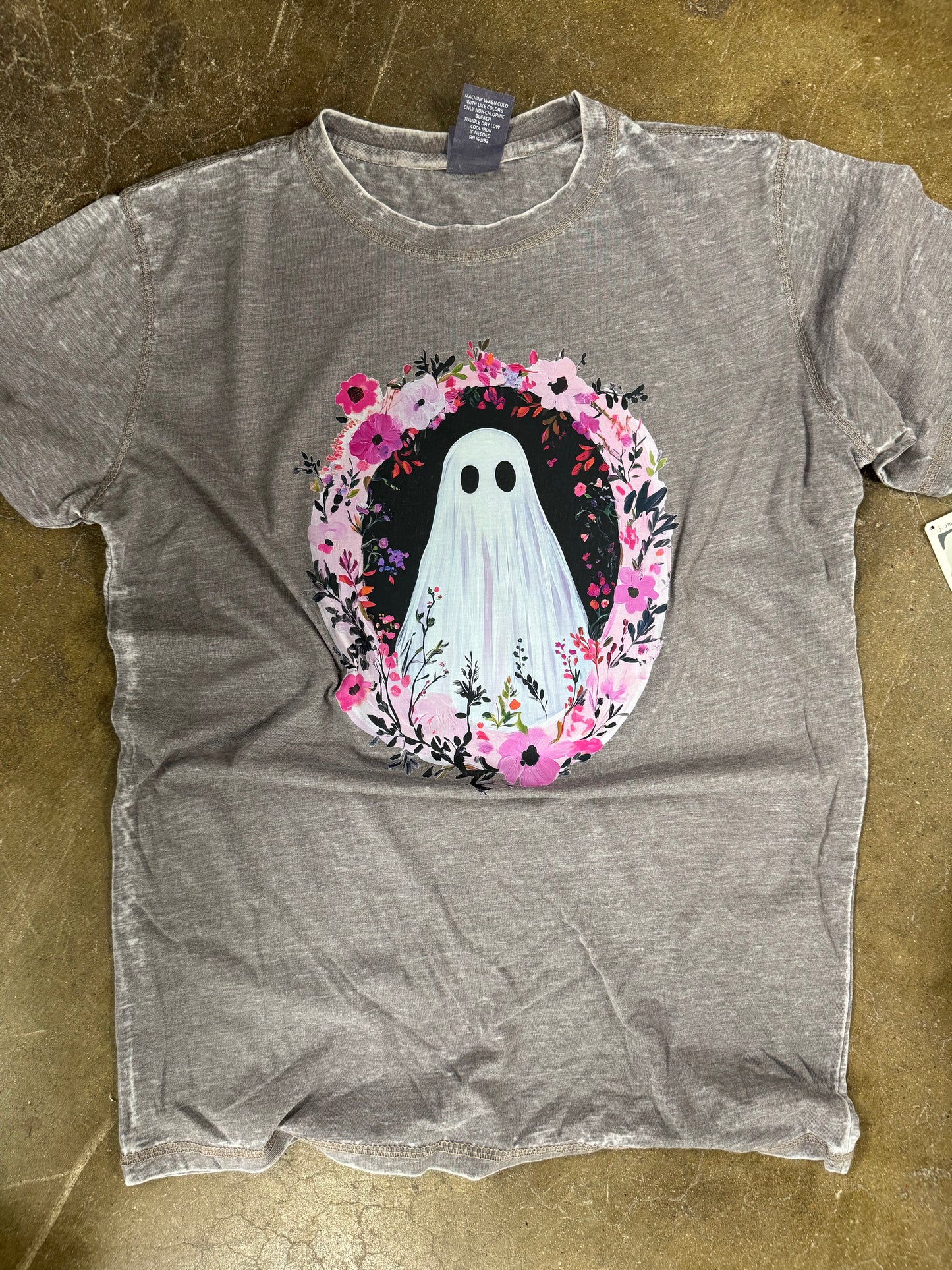 Floral Ghost | Grey Acid Wash | Short Sleeve Tee