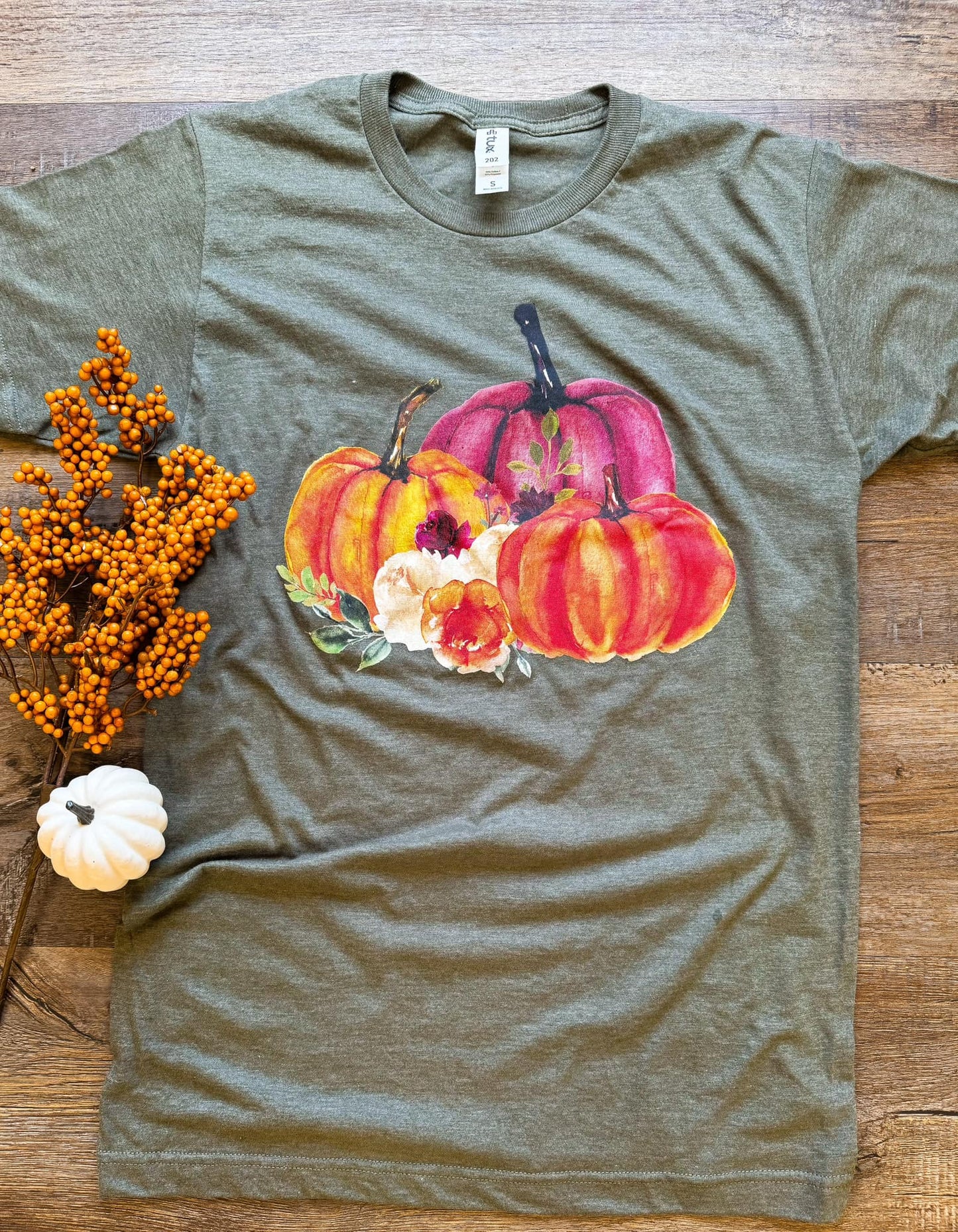 Autumn Pumpkins | Military Green | Short Sleeve