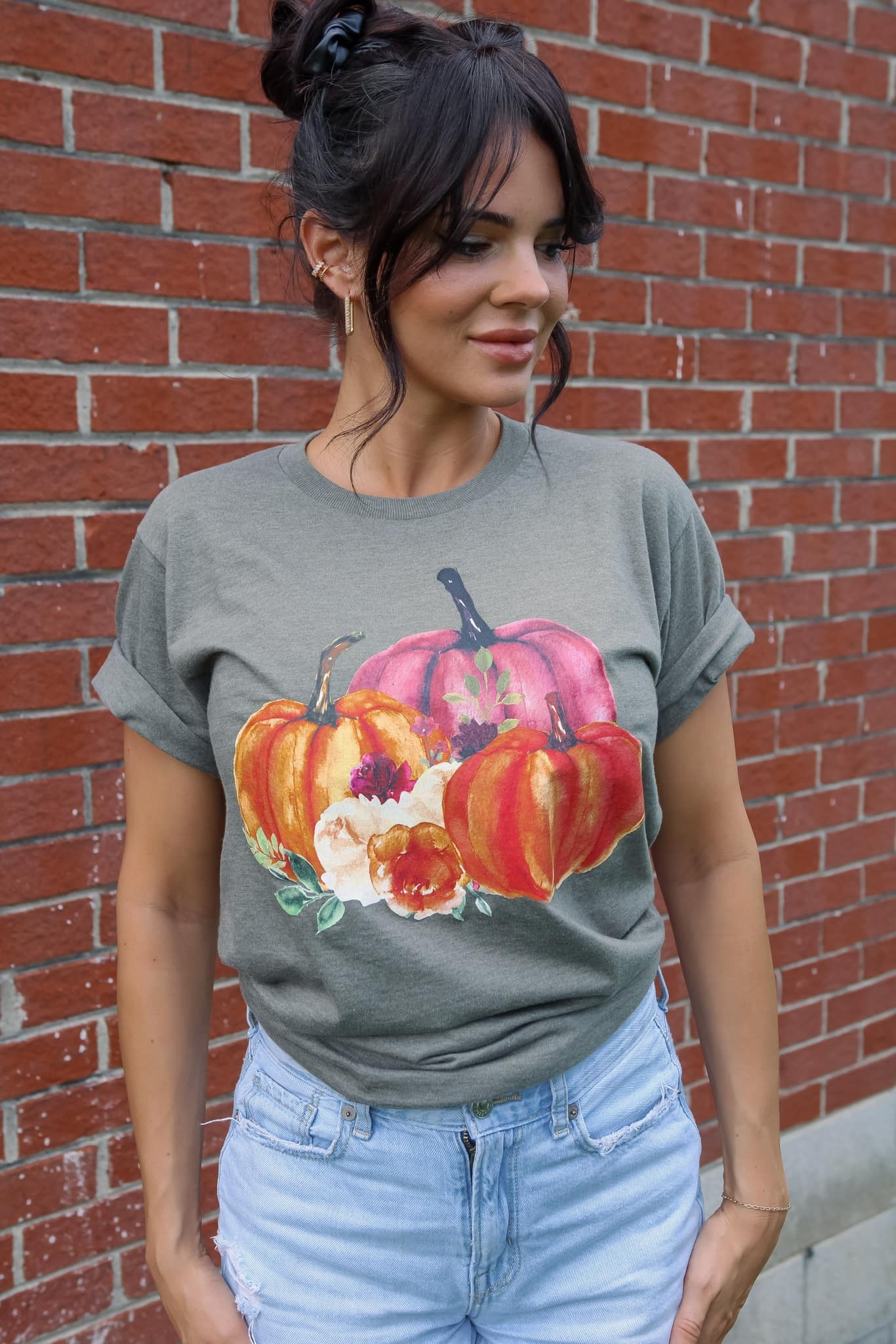 Autumn Pumpkins | Military Green | Short Sleeve