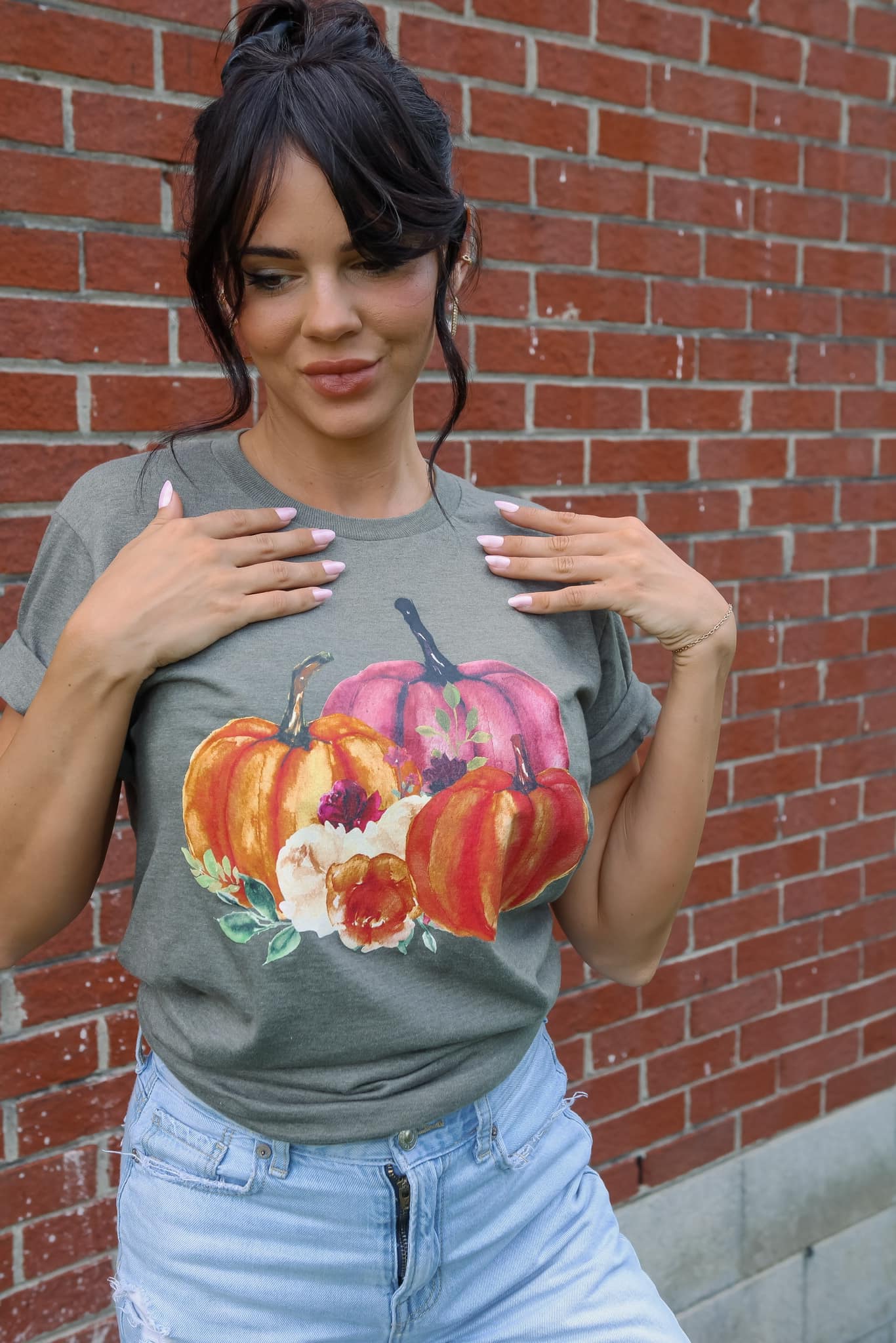 Autumn Pumpkins | Military Green | Short Sleeve