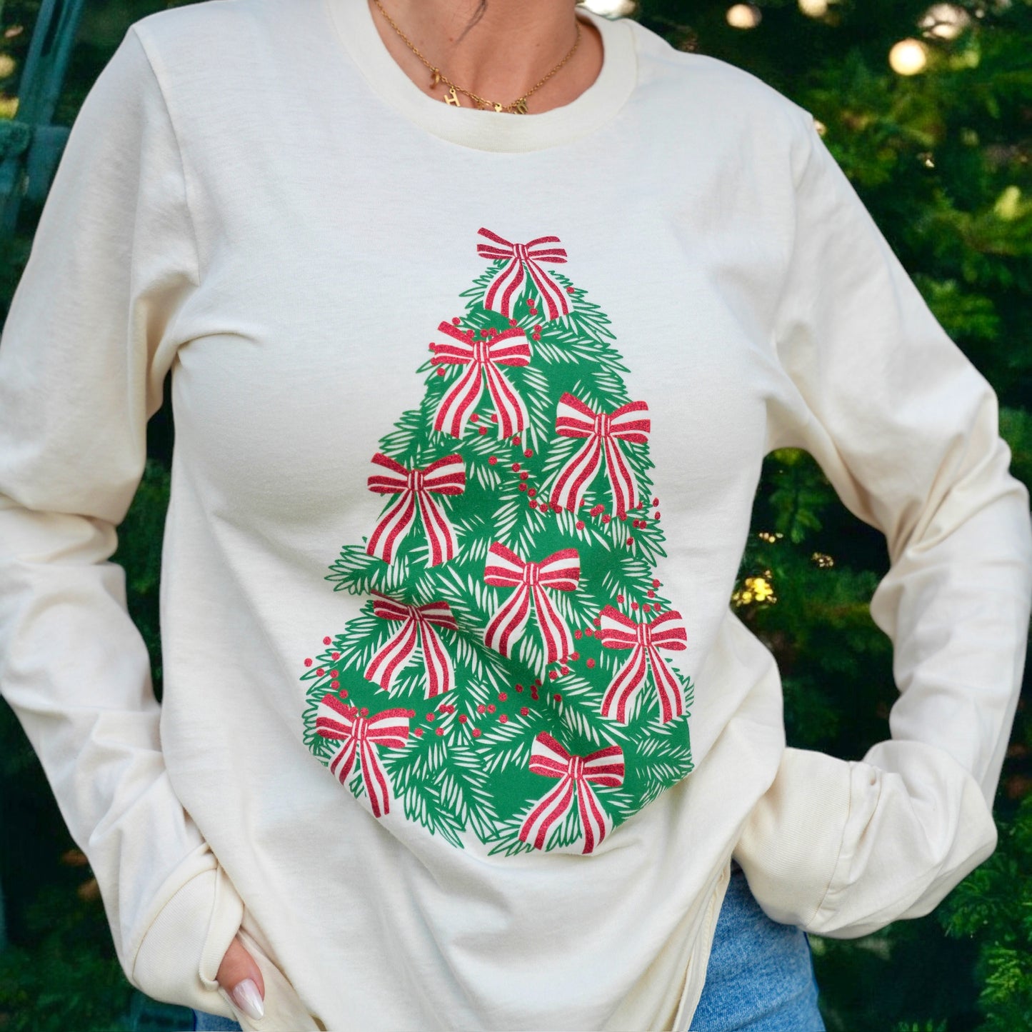 Christmas Tree Bows | Natural | Long Sleeve
