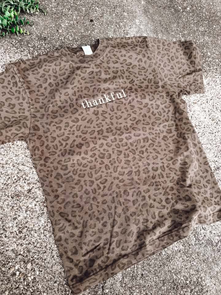 thankful | Embroidered | Leopard Short Sleeve Tee