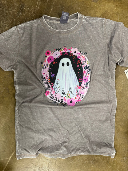 Floral Ghost | Grey Acid Wash | Short Sleeve Tee