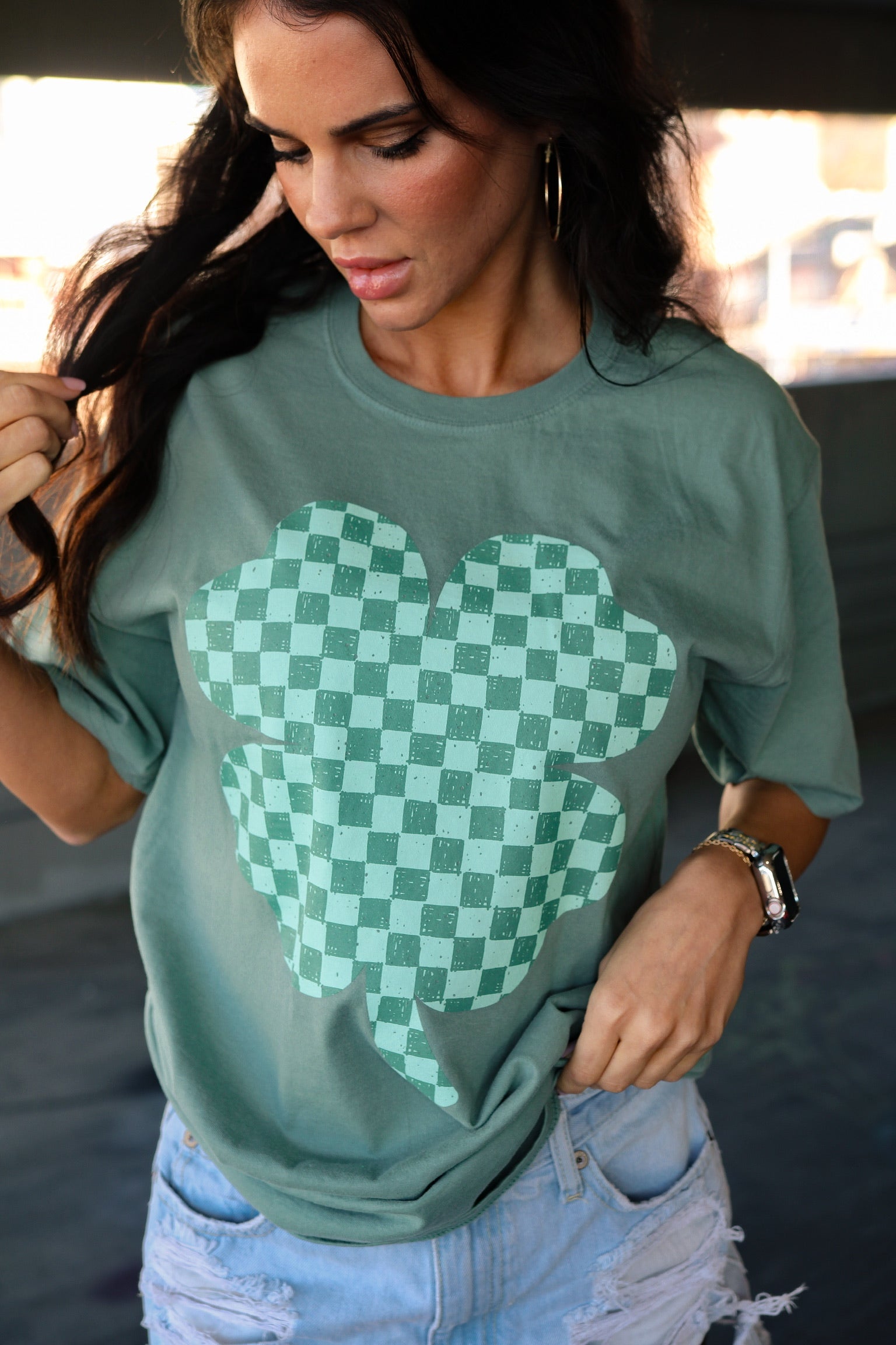 Checkered Clover| Cypress Green | Short Sleeve
