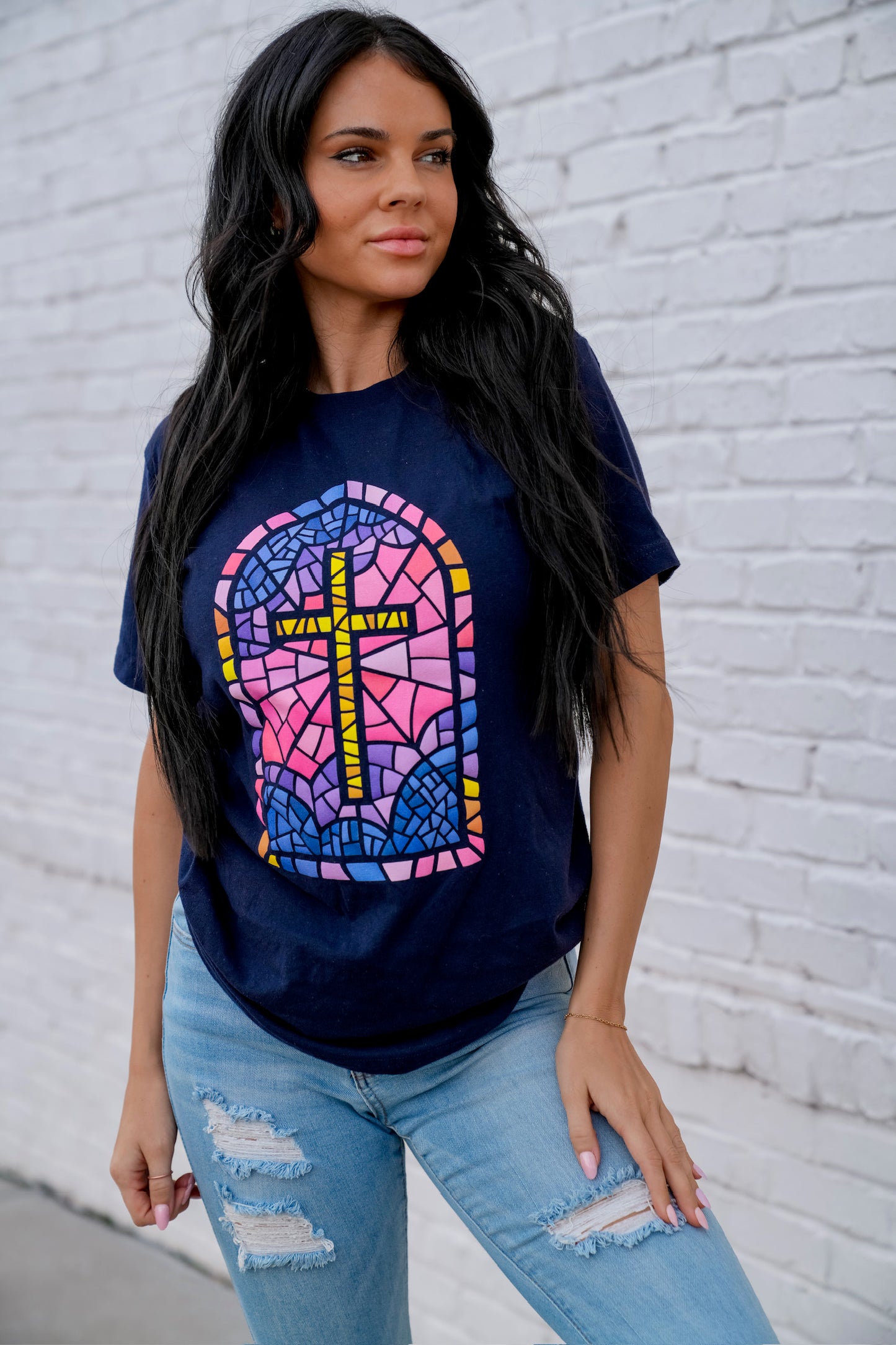 Stained Glass Cross | Navy | Short Sleeve