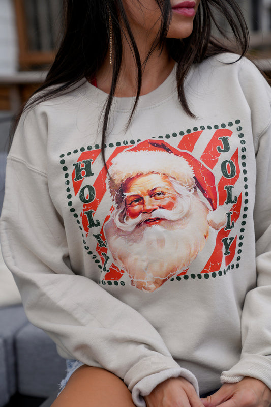 Holly Jolly Vintage Santa | Sand | Sweatshirt