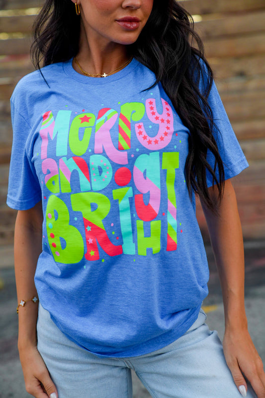 Merry & Bright | Heather Royal Blue | Short Sleeve