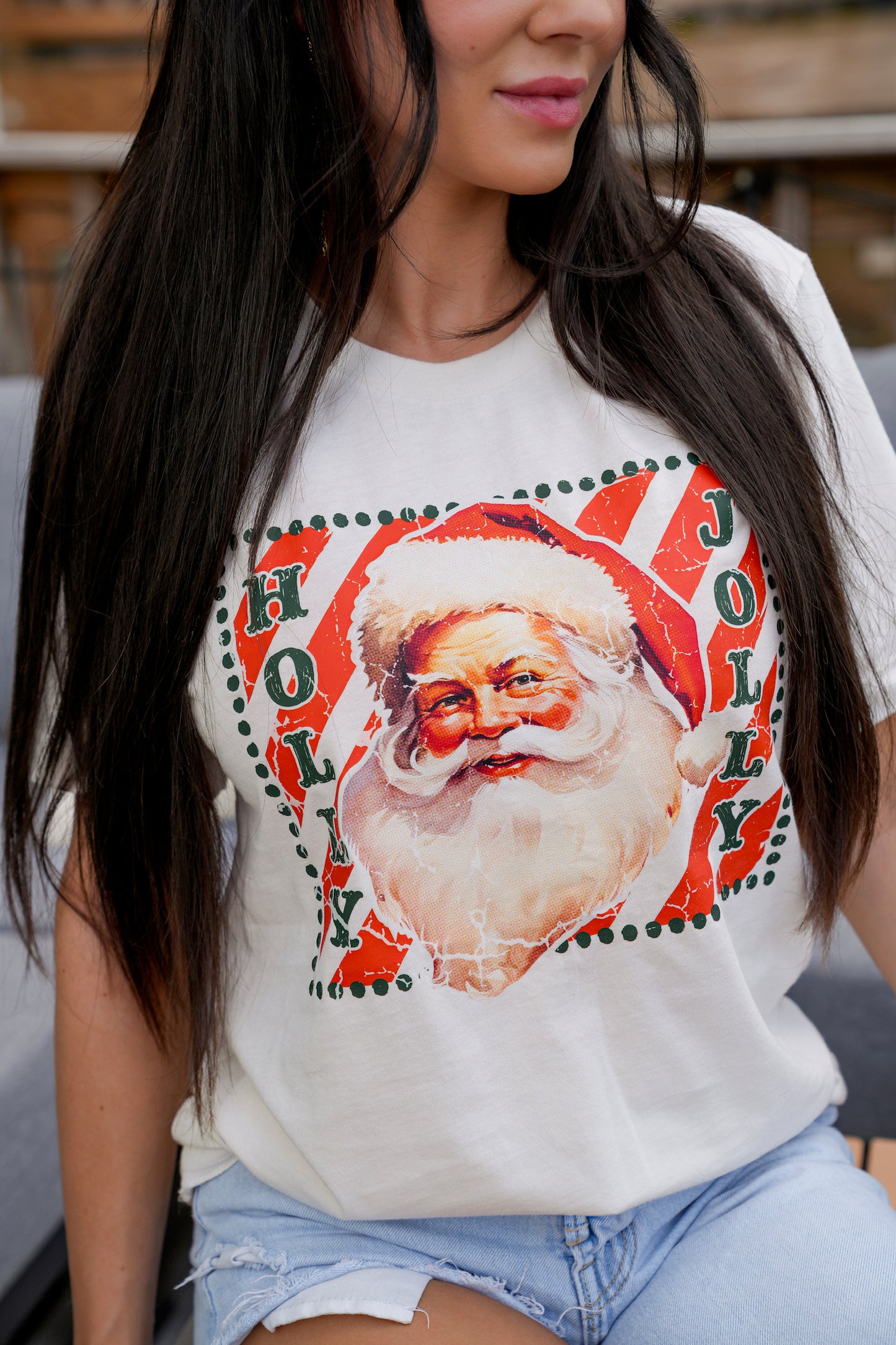 Holly Jolly Vintage Santa | Vintage White | Short Sleeve Tee