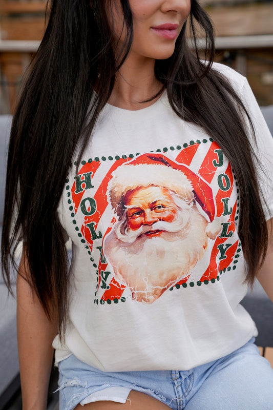 Holly Jolly Vintage Santa | Vintage White | Short Sleeve Tee