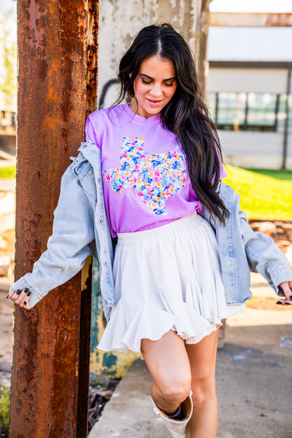 Preppy Floral Texas | Neon Violet | Short Sleeve