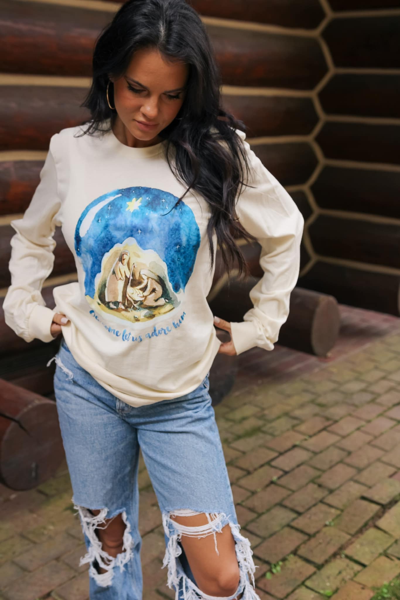 Oh Come Let Us Adore Him | Natural  | Long Sleeve
