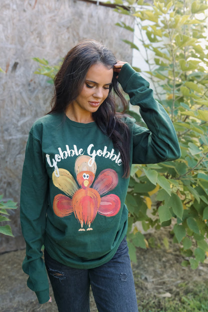 Turkey | Gobble Gobble | Hunter Green | Long Sleeve