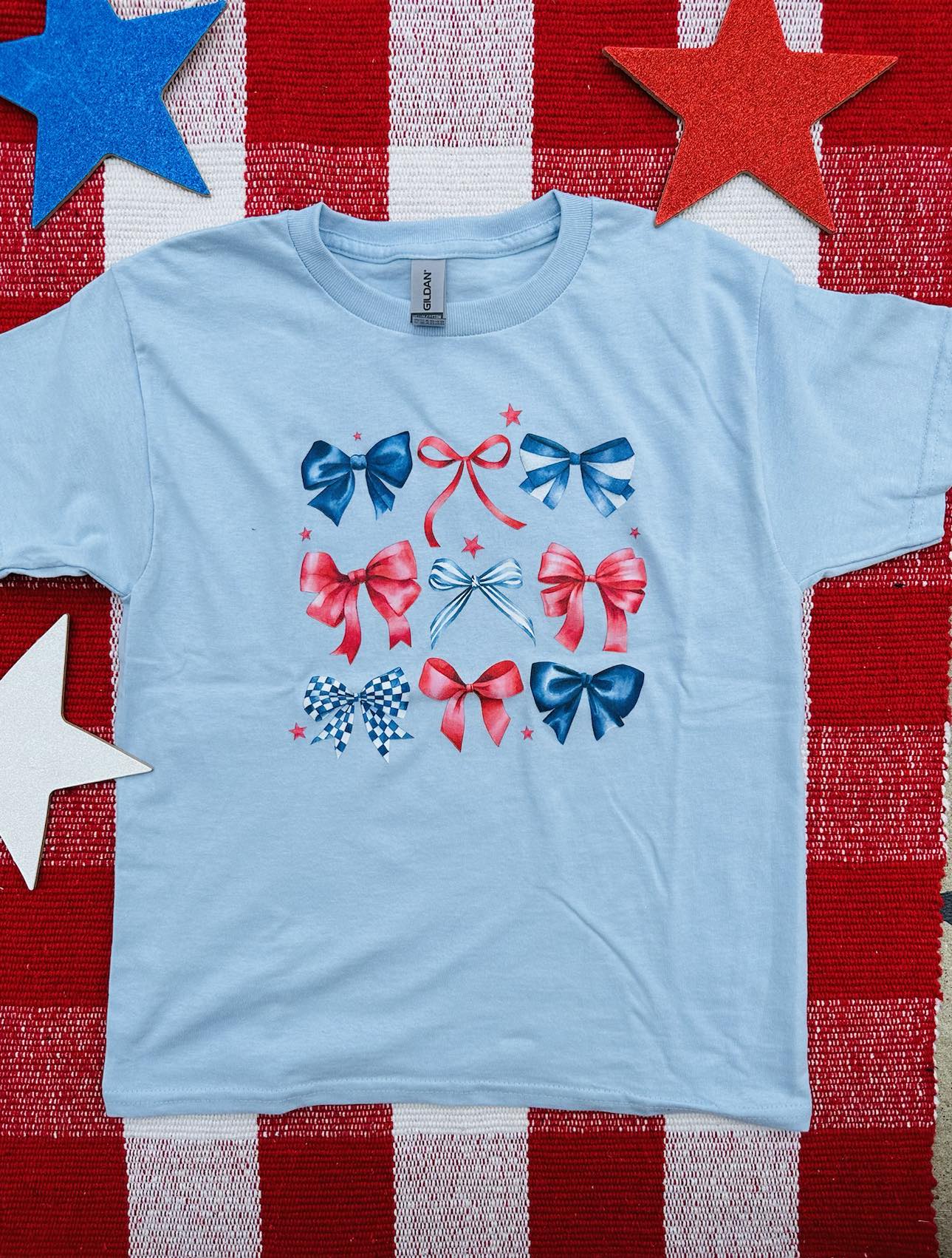 Red White & Bows | Light Blue | Youth | Short Sleeve