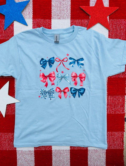 Red White & Bows | Light Blue | Youth | Short Sleeve