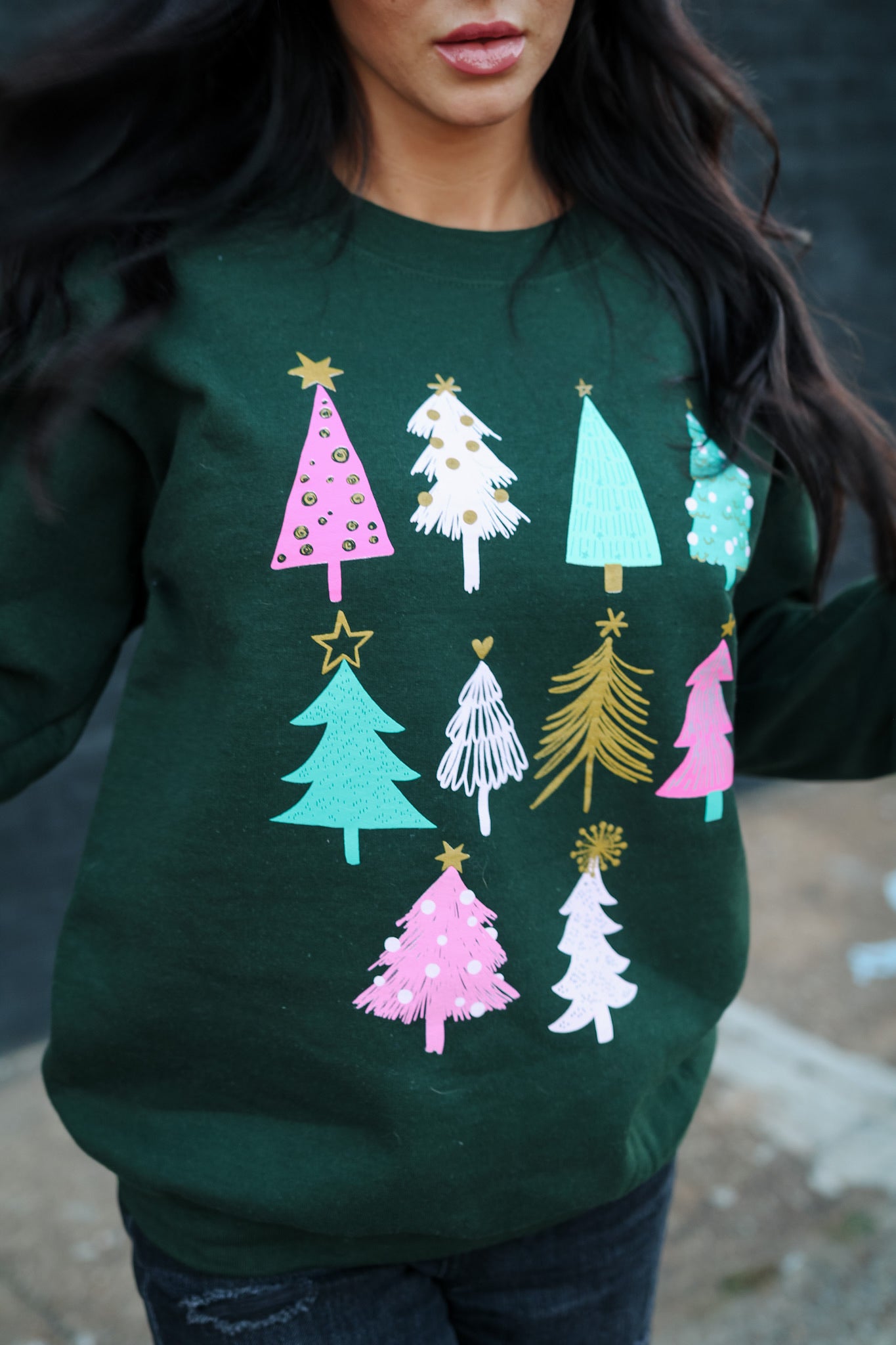 Pink Trees | Forest Green | Sweatshirt