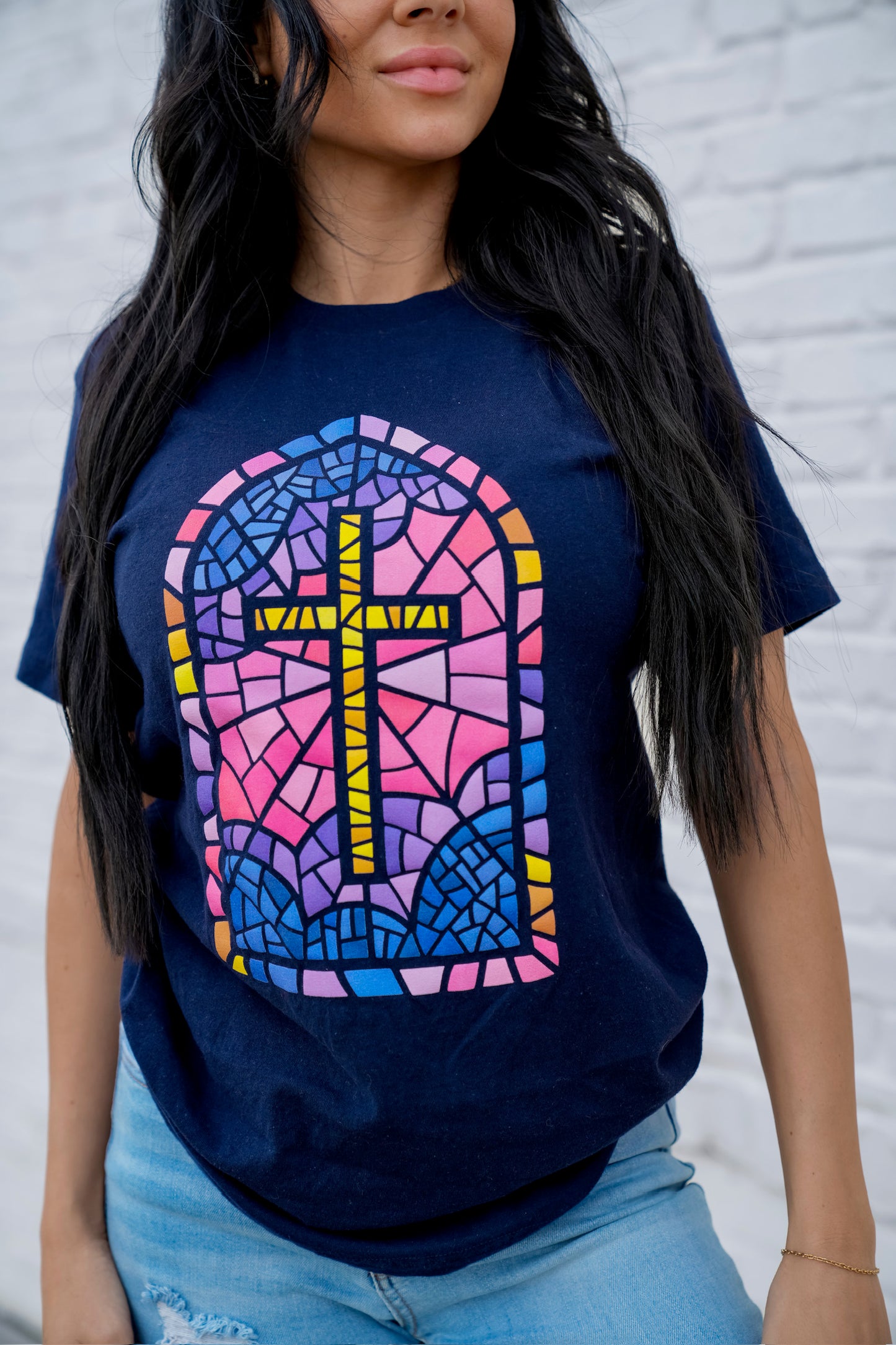 Stained Glass Cross | Navy | Short Sleeve