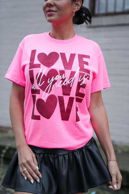 Love Is All You Need | Hot Pink| Glitter | Short Sleeve Tee