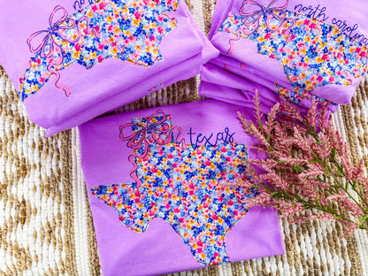 Preppy Floral State Tees | Neon Violet | Short Sleeve