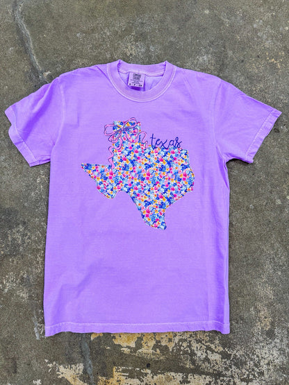 Preppy Floral State Tees | Neon Violet | Short Sleeve