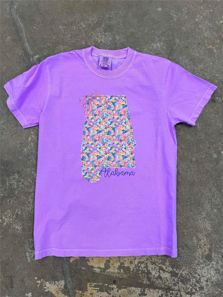 Preppy Floral State Tees | Neon Violet | Short Sleeve
