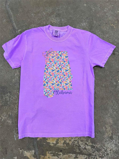Preppy Floral State Tees | Neon Violet | Short Sleeve