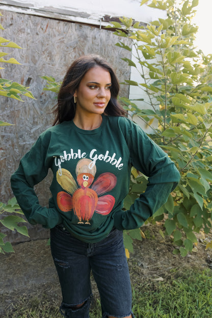 Turkey | Gobble Gobble | Hunter Green | Long Sleeve