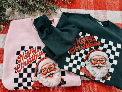 Checkered Santa | Pink | Sweatshirt