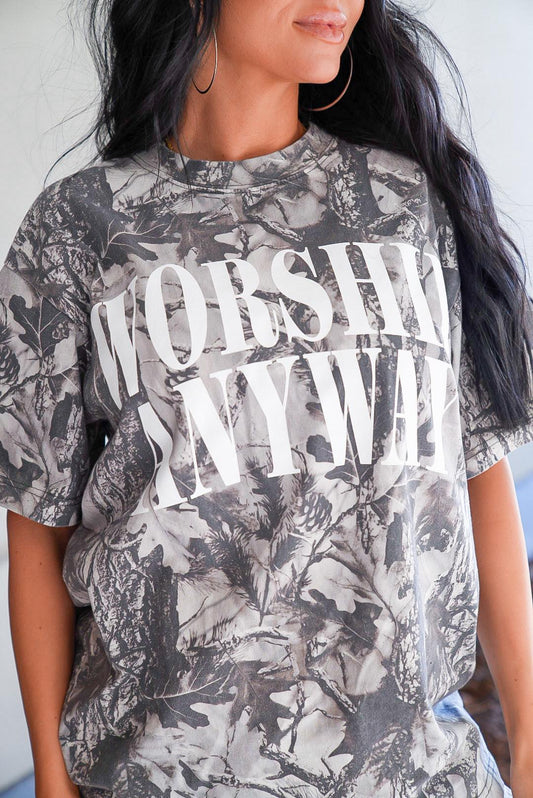 Worship Anyway | Grey Camo |  Short Sleeve