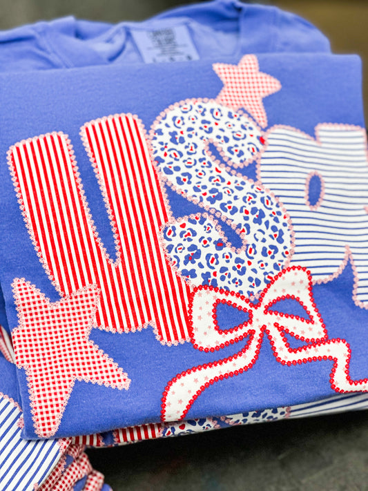 Americana Patchwork | USA | Flo Blue | Short Sleeve