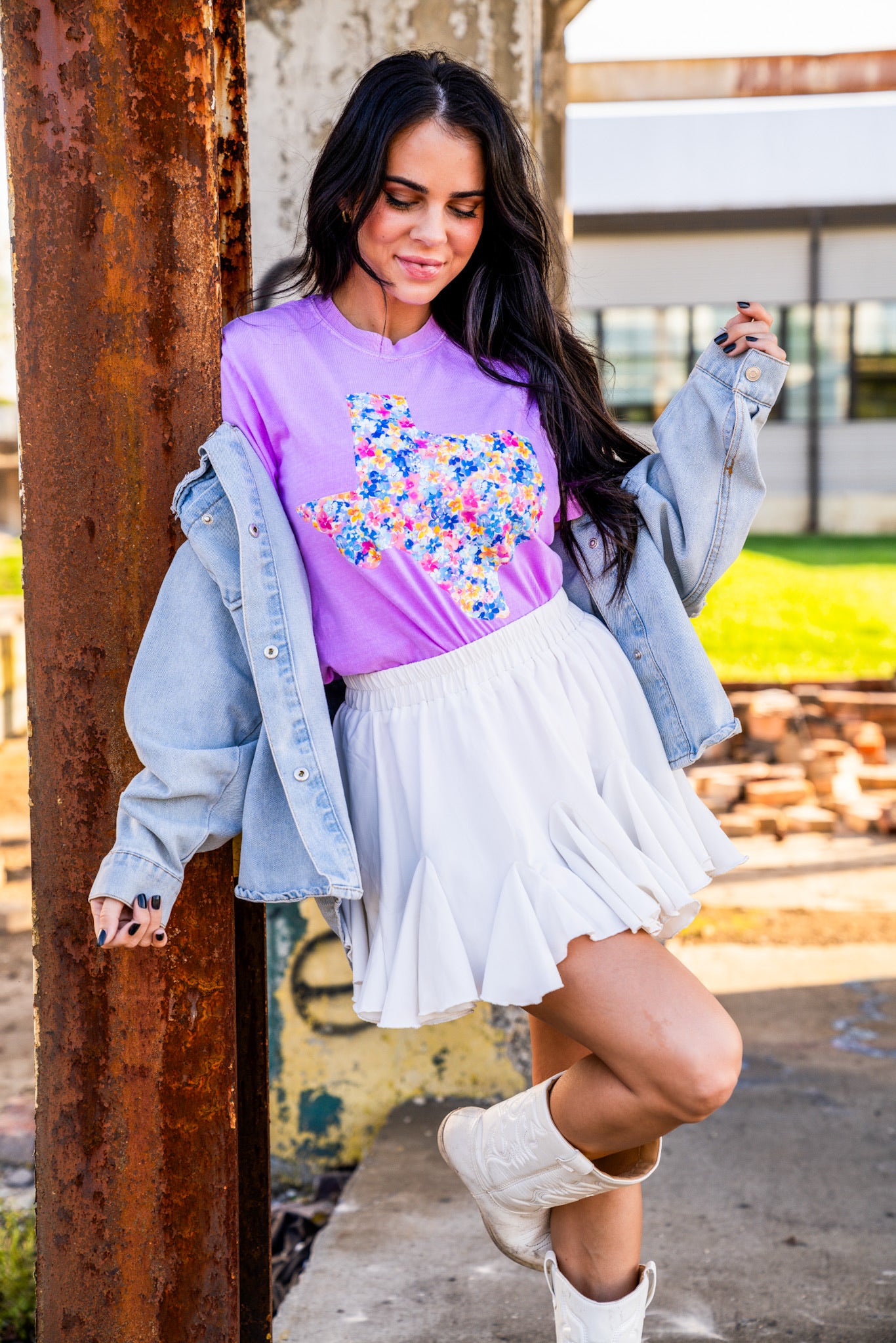 Preppy Floral Texas | Neon Violet | Short Sleeve
