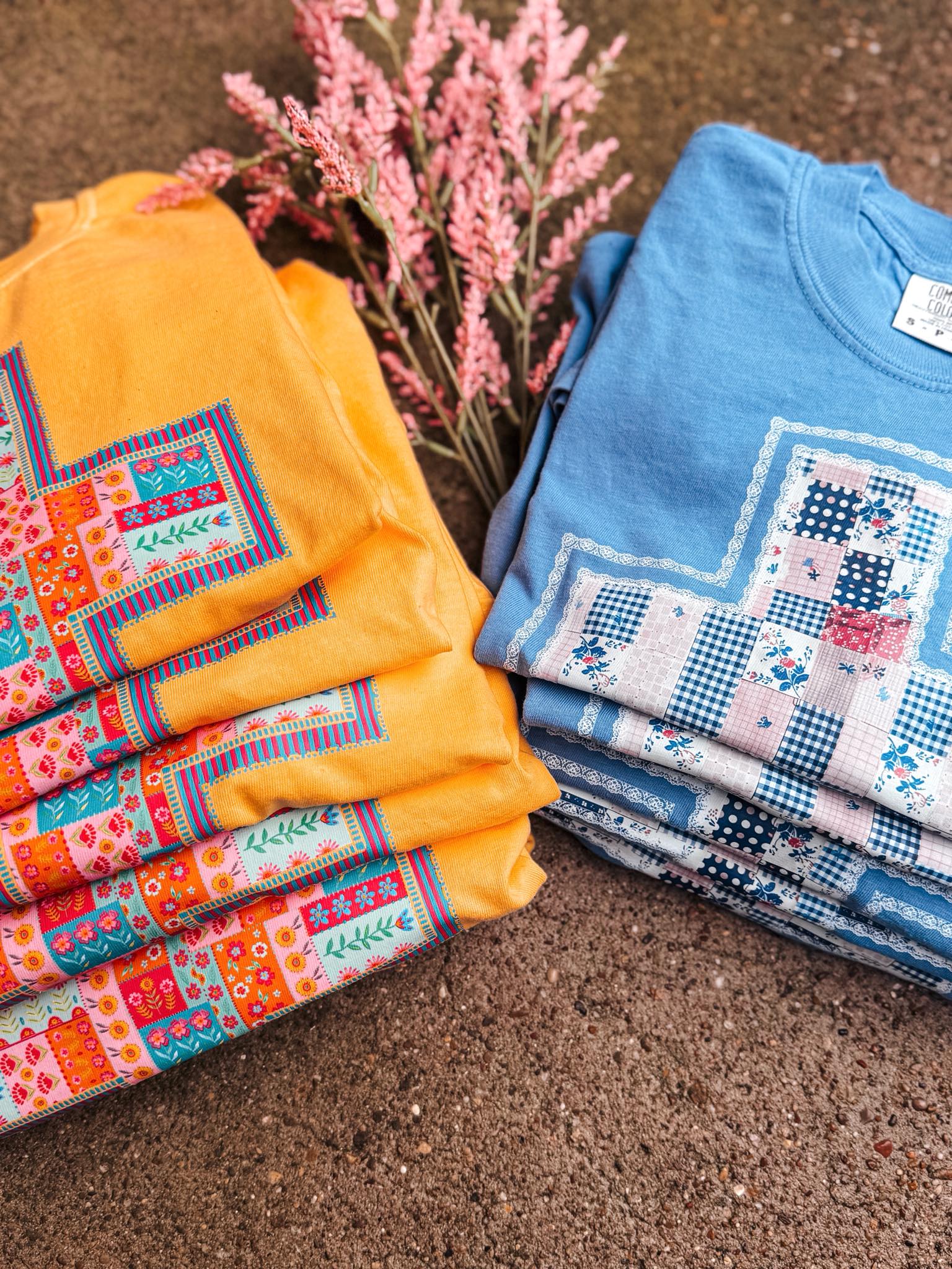 Pink & Blue Patchwork Cross | Mystic Blue | Short Sleeve – Small
