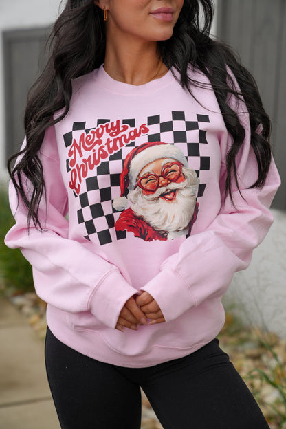 Checkered Santa | Pink | Sweatshirt