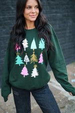 Load image into Gallery viewer, Pink Trees | Forest Green | Sweatshirt
