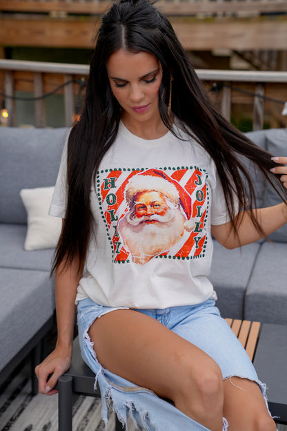 Holly Jolly Vintage Santa | Vintage White | Short Sleeve Tee