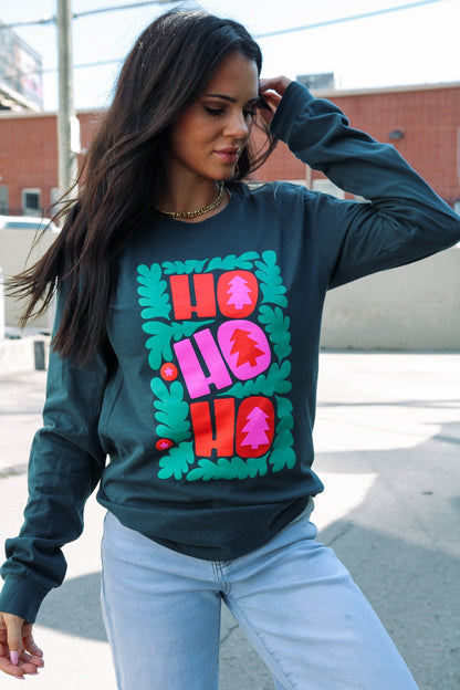 Ho Ho Ho | Atlantic Teal | Long Sleeve Tee