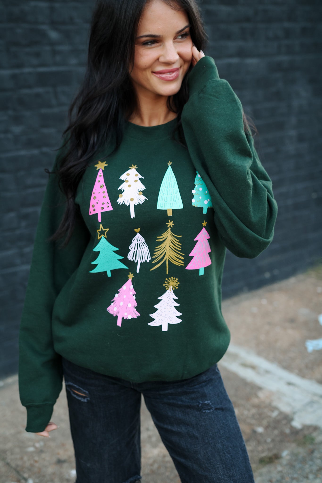 Pink Trees | Forest Green | Sweatshirt