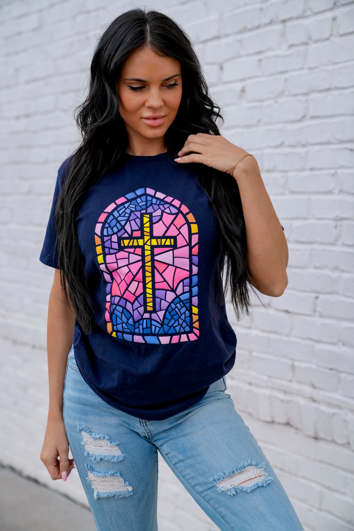 Stained Glass Cross | Navy | Short Sleeve