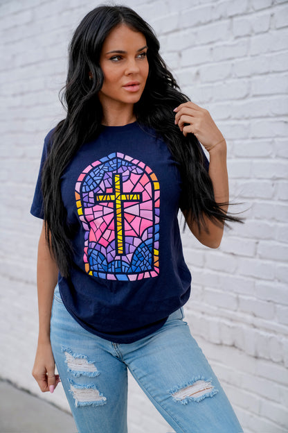 Stained Glass Cross | Navy | Short Sleeve