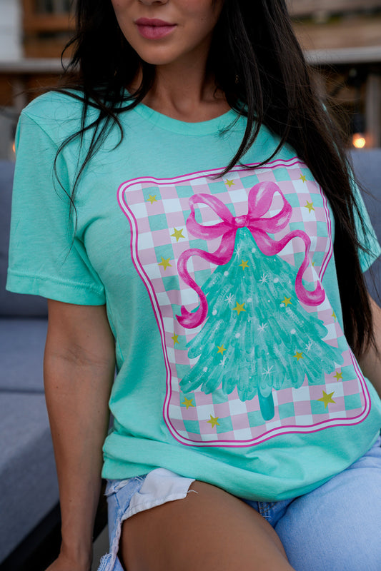 Preppy Christmas Tree | Heather Mint | Short Sleeve