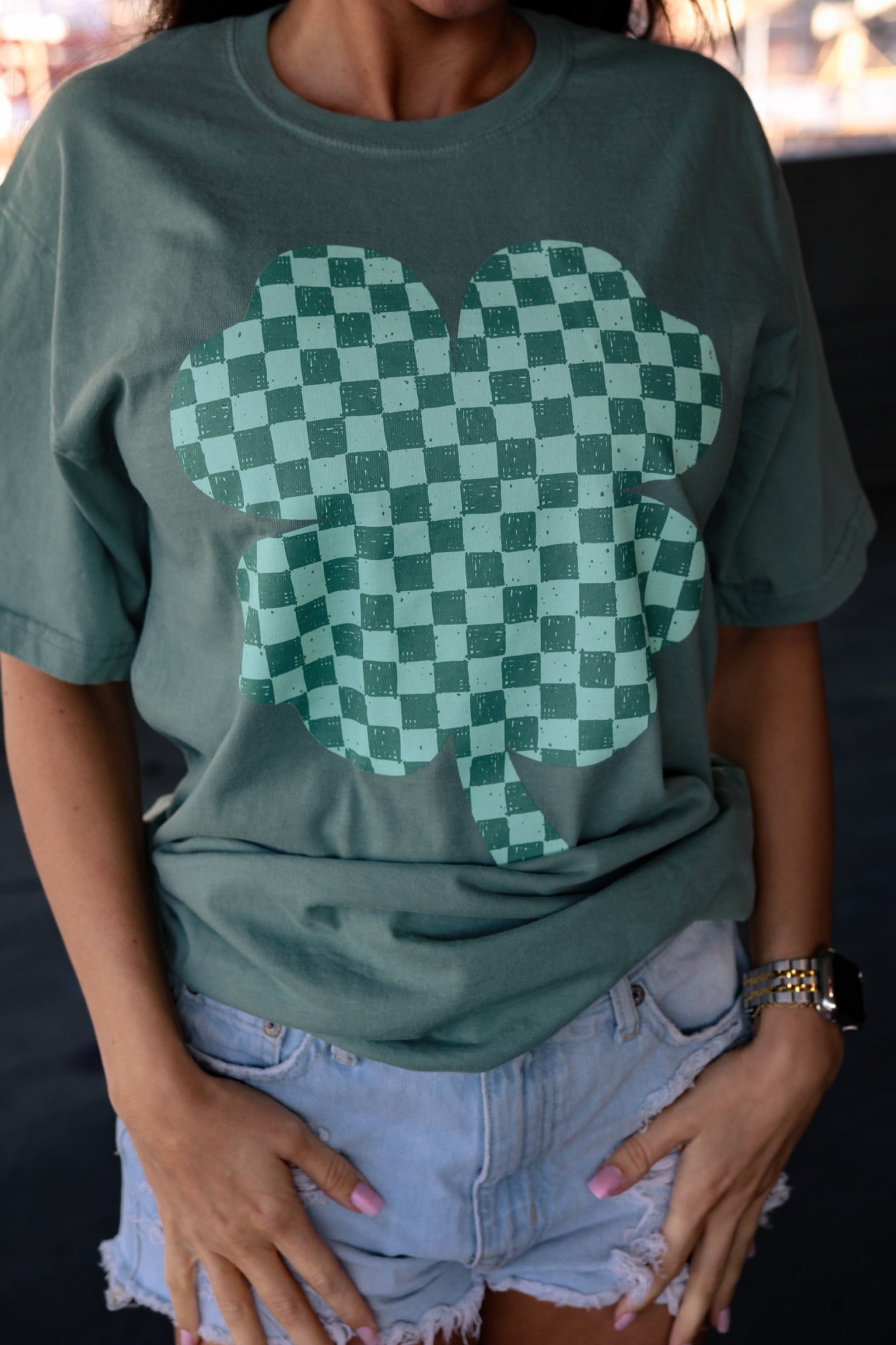 Checkered Clover| Cypress Green | Short Sleeve