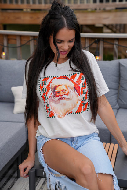 Holly Jolly Vintage Santa | Vintage White | Short Sleeve Tee