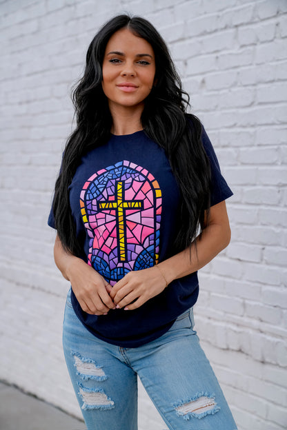 Stained Glass Cross | Navy | Short Sleeve