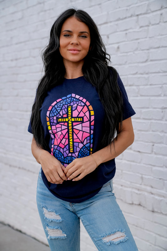 Stained Glass Cross | Navy | Short Sleeve