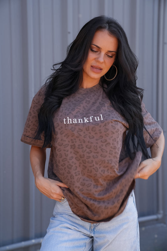 thankful | Embroidered | Leopard Short Sleeve Tee