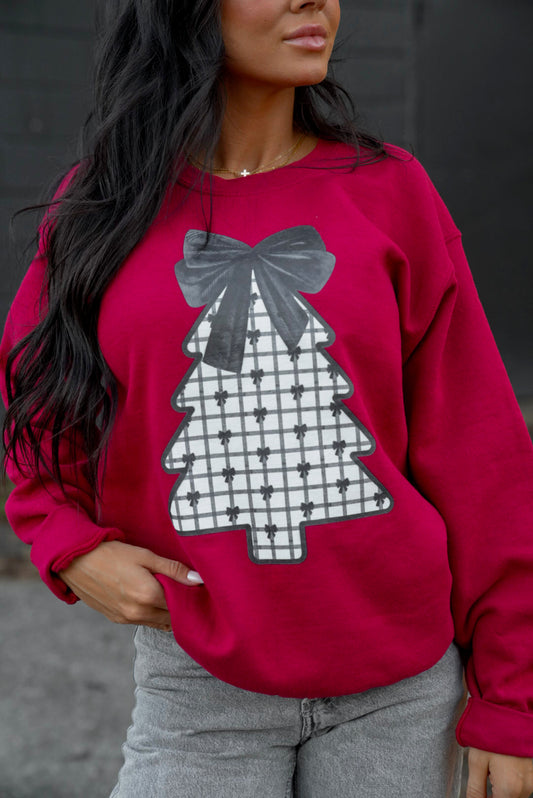 Black White Bow Christmas Tree | Sweatshirt