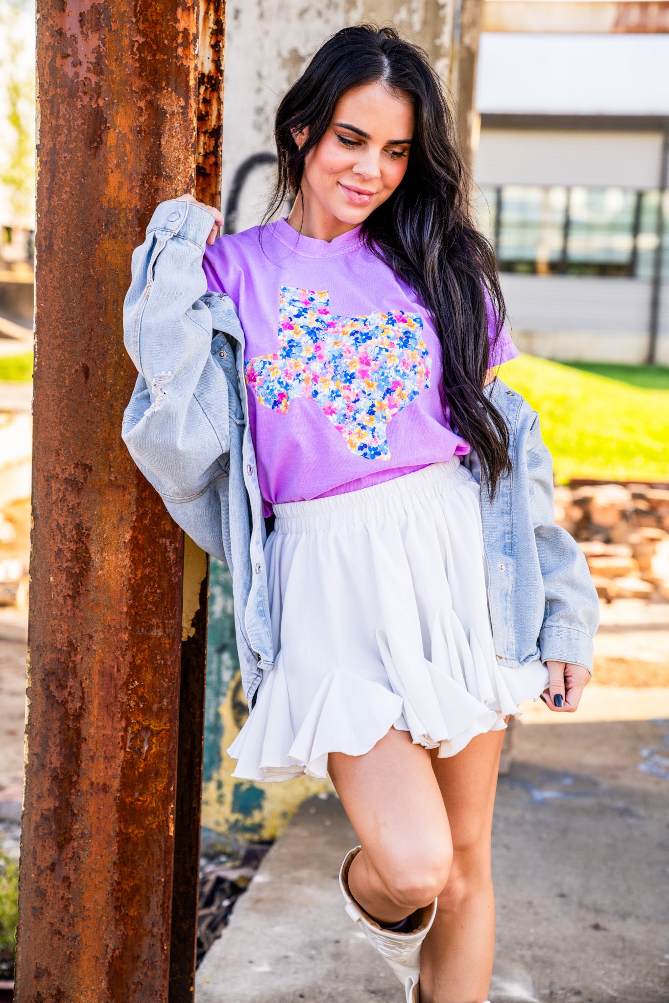 Preppy Floral Texas | Neon Violet | Short Sleeve