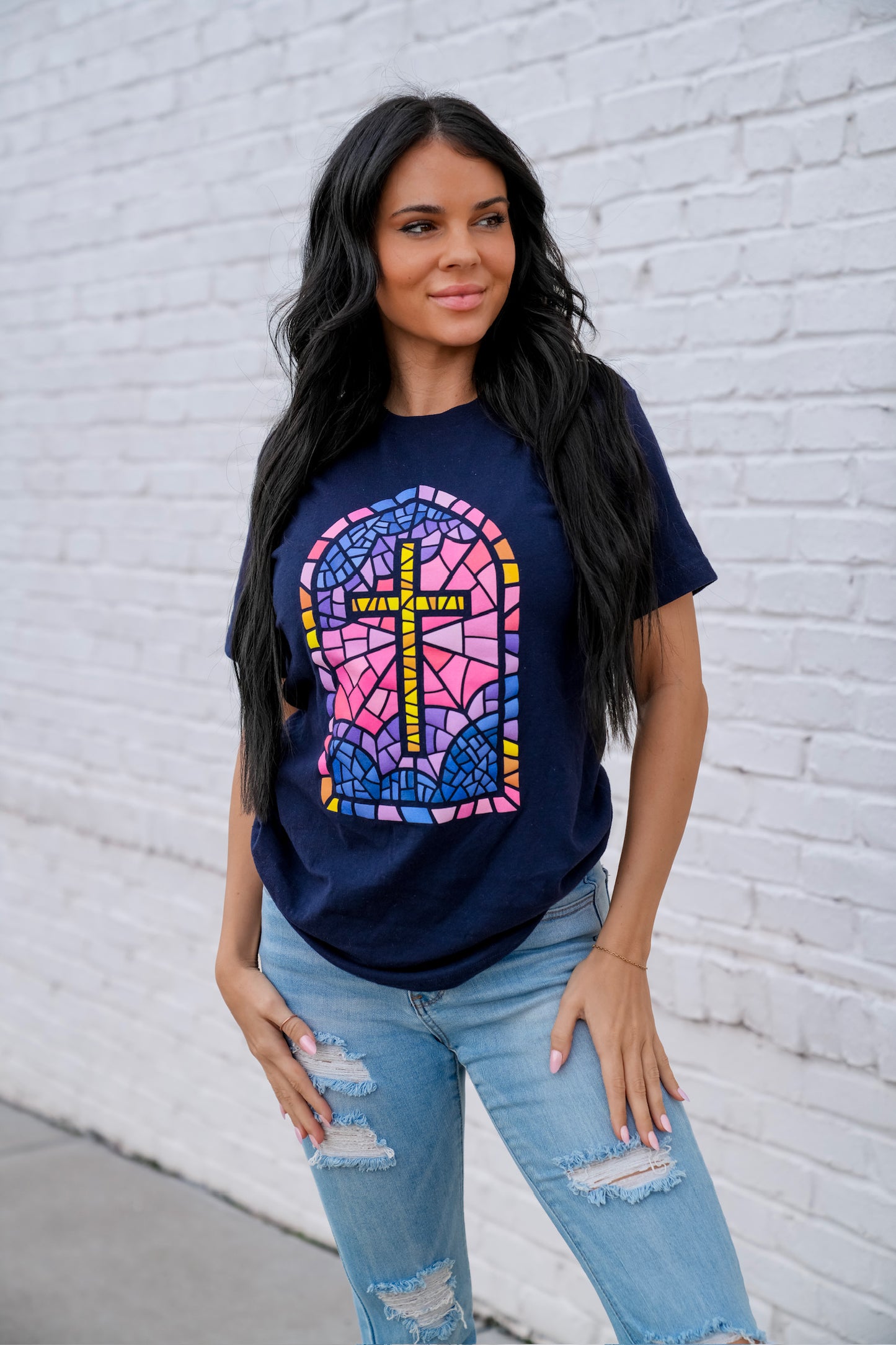 Stained Glass Cross | Navy | Short Sleeve