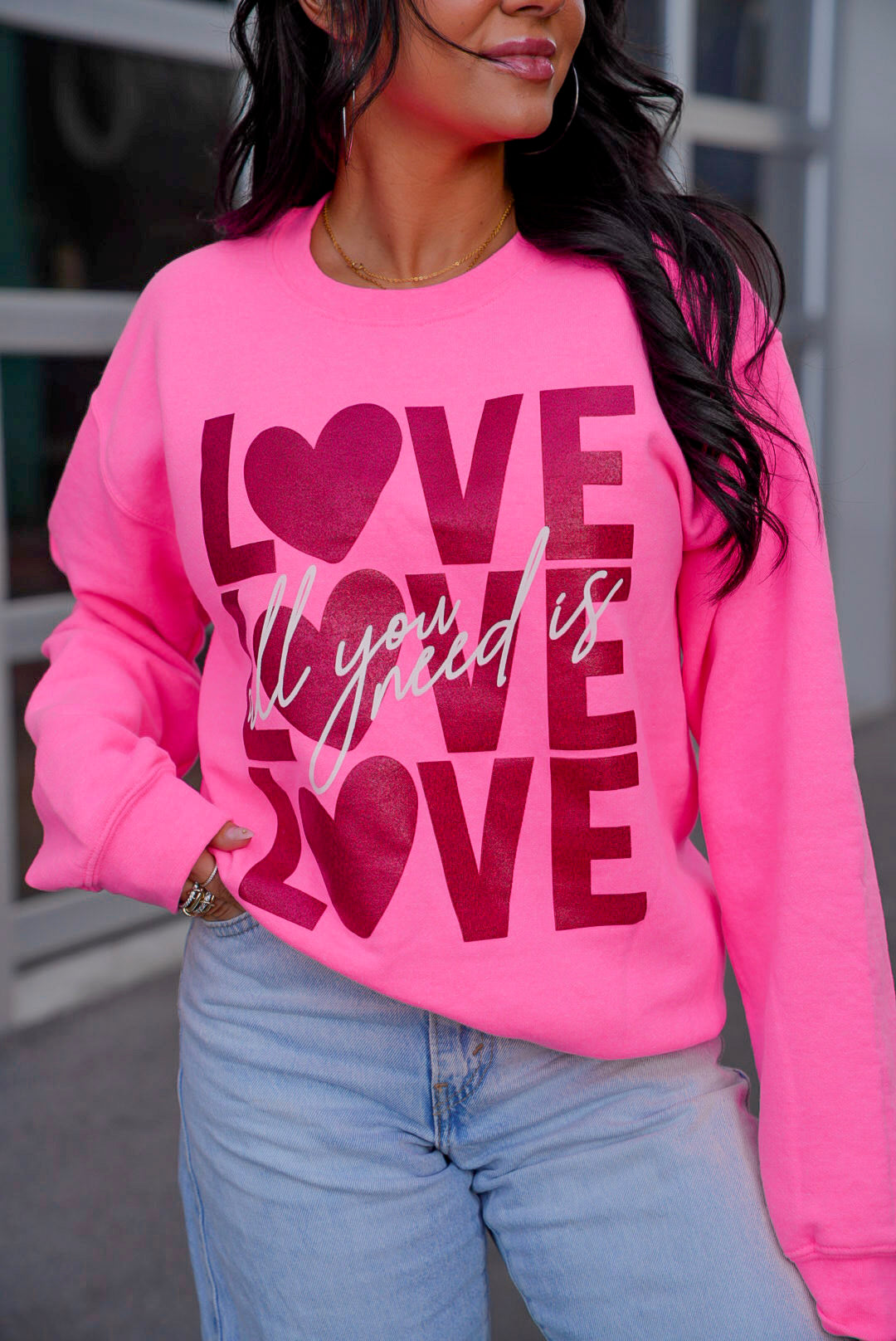 Love Is All You Need | Glitter | Hot Pink | Sweatshirt