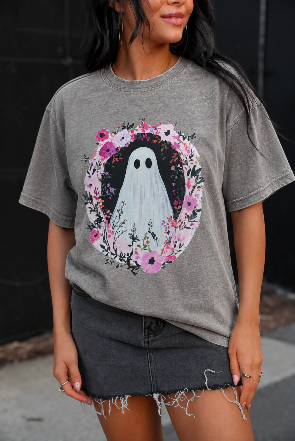 Floral Ghost | Grey Acid Wash | Short Sleeve Tee