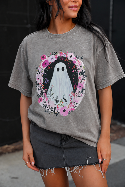 Floral Ghost | Grey Acid Wash | Short Sleeve Tee